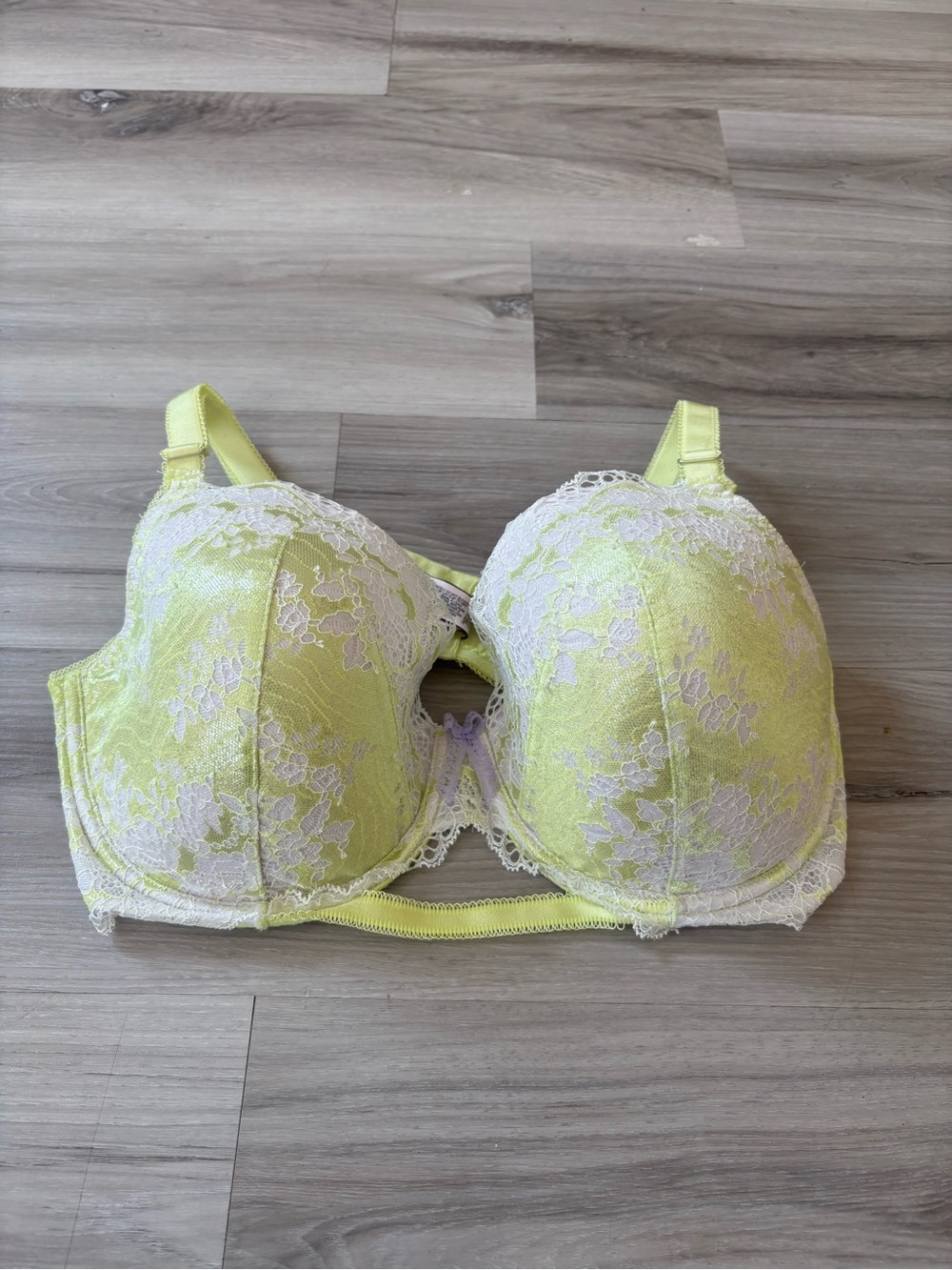 Victoria's Secret 38DDDream Angels Lined Demi Yellow Lace-Accent Push-Up Bra